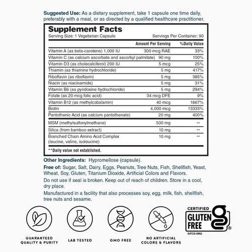 Miniatura 5 de Nature's Lab Cabello piel y uñas - Biotina, BCAA, MSM, complejo vitamínico - 90 unidades (suministro para 90 días)