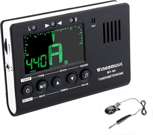 WINGO Metrónomo Digital, Sintonizador y Generador de Tonos - Dispositivo 3 en 1 (Negro) - para Cromático, Guitarra, Bajo, Ukelele, Violín - Batería