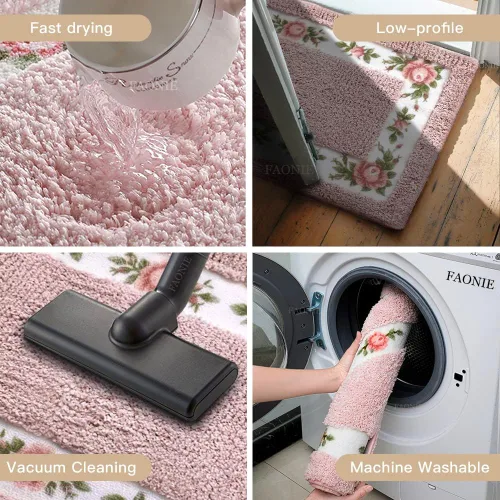 Miniatura 6 de Alfombra romántica de estilo rural con diseño floral de rosas, alfombra de área, suave, antideslizante, tapete para baño, ducha, dormitorio, sala