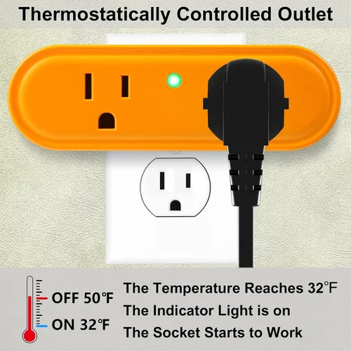 Miniatura 3 de Toma de corriente controlada termostáticamente: se enciende automáticamente por debajo de 32℉, se apaga por encima de 47℉. No es necesario apagar