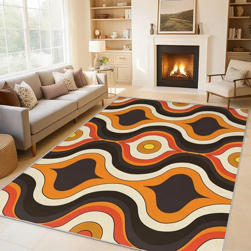 Miniatura 10 de 2x3 Retro Wavy Throw Rugs for Entryway, Washable Mid Century Modern Pattern Indoor Door Mat, Bedroom Kitchen Entrance, Non Slip Soft Thin, Abstract