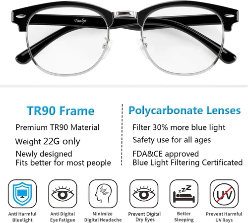 Miniatura 4 de Paquete de 2 lentes de bloqueo de luz azul para fatiga ocular en la computadora [ojo seco y ojo agrio], anti UV que reduce el dolor de cabeza