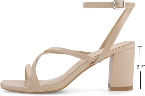 Miniatura 2 de Shoe'N Tale Strappy Heels for Women Block Chunky Heels Open Square Toe Ankle Strap Buckle Sandals