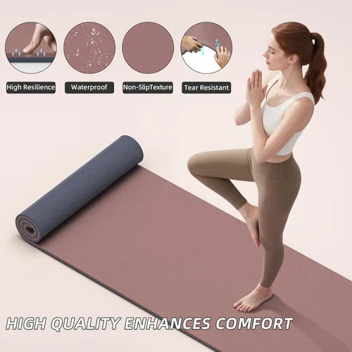 Miniatura 10 de ILILI Tapete de yoga 10mm extra grueso y 193cm extra largo, 76x28x0.4 pulgadas, material TPE antideslizante de doble color, fácil de transportar
