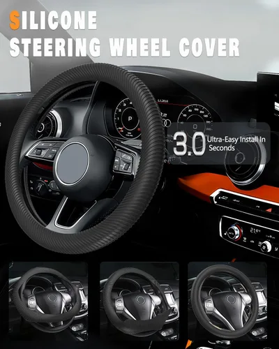 Miniatura 6 de WOCOCN Funda para volante de automóvil, funda delgada de silicona antideslizante para hombres y mujeres, accesorios interiores universales