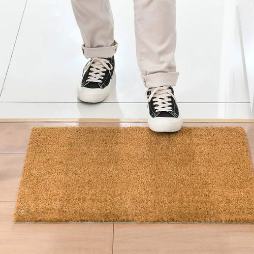Miniatura 5 de Felpudo divertido de fibra de coco – Habla amigo y entra en anillos – Tapete marrón con fuente negra – 23.6 x 15.7 pulgadas
