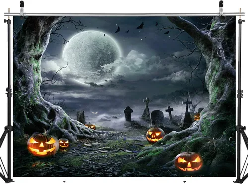 Miniatura 2 de Fondo de Halloween para fotografía, fondo de terror, telón de fondo de calabaza aterradora y luna para decoración de fiestas, accesorios de estudio