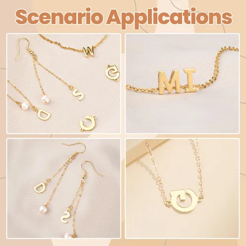 Miniatura 4 de 26 dijes de letras del alfabeto A-Z rellenas de oro de 18 quilates para hacer joyas, dije con inicial del alfabeto A-Z, colgantes con purpurina