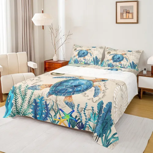 Miniatura 12 de Erosebridal Sábanas de sirena azul para niñas, juego de sábanas de unicornio lindo tamaño matrimonial, 4 piezas para niños, sábanas de arcoíris