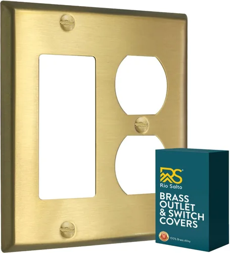 Miniatura 31 de Rio Salto BRASS - Placa de pared de metal dorado para interruptor de luz, placa de pared para receptáculo, cubiertas basculantes de 1 banda, latón