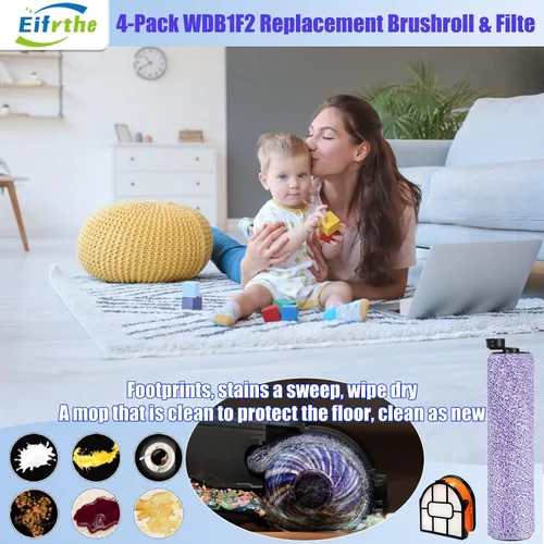 Miniatura 5 de Paquete de 4 cepillos y filte de repuesto WDB1F2 para aspiradora Shark WD101 WD201 WD100 WD200 AW201 WD200C WD201C WD101C AW261 wd160 HydroVac XL 3