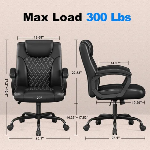 Miniatura 3 de Misolant Silla de oficina, silla de escritorio ejecutiva, cómodas sillas ejecutivas de piel sintética con reposabrazos fijo, altura ajustable, Negro