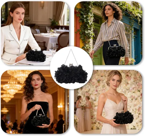 Miniatura 2 de Elegante bolso de noche para mujer, pequeño bolso de mano floral con cadena desmontable para bodas, fiestas, bailes de graduación