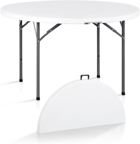 Miniatura 12 de SUPER DEAL Mesa plegable portátil de plástico de 4 pies, pequeña para interiores y exteriores, resistente, plegable por la mitad, mesa para picnic