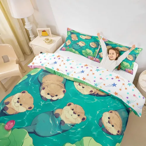 Miniatura 17 de Juego de funda de edredón para niños con diseño de gato negro, tamaño individual, juego de ropa de cama de animales lindos con burbujas de baño