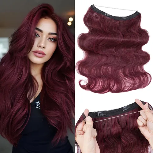 Miniatura 25 de Extensiones de cabello en aureola de cabello humano real, Extensión de cabello Halo 100% cabello humano, Extensiones de cabello con alambre, Lacio