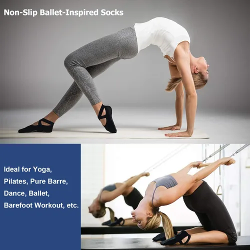 Miniatura 122 de Ozaiic - Calcetines de yoga para mujer con correas y agarres antideslizantes, ideales para pilates, Pure Barre, ballet, danza y entrenamiento