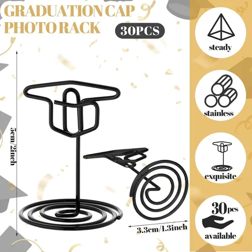 Miniatura 2 de Rtteri 30 piezas de soporte de foto de graduación con gorra de graduación de 2 pulgadas, soportes negros para centros de mesa, soportes de número