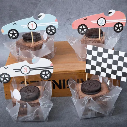 Decoración vintage para cupcakes con bandera a cuadros, 12 piezas, para fiesta de niño y niña, cumpleaños, neutro