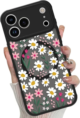 Miniatura 44 de Funda magnética para iPhone 17 Pro [compatible con MagSafe], bonita funda de moda con estampado de leopardo negro, translúcida, mate, parte trasera
