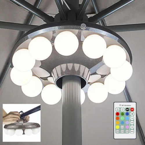 Miniatura 8 de LUXSWAY Luz de sombrilla de patio que cambia de color, funciona con pilas, color blanco