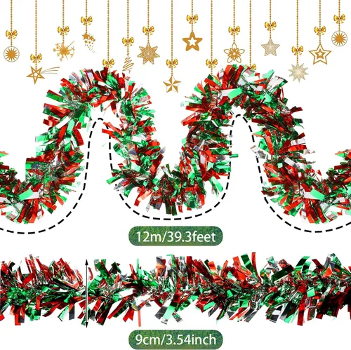Miniatura 2 de Guirnalda de oropel de Navidad de 39.4 pies con torsión metálica brillante para colgar en el árbol de Navidad, suministros de fiesta, decoración