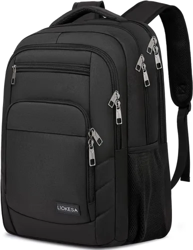 Miniatura 7 de Mochila escolar, mochila grande para adolescentes y niños, mochila delgada para laptop de negocios con puerto de carga USB, bolsa de libros de Gris