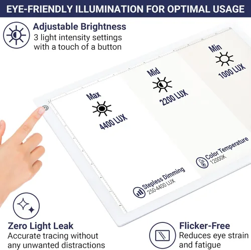 Miniatura 3 de Caja de luz LED para rastreo, almohadilla de luz ultrafina con brillo ajustable, incluye cable USB, adaptador, papel de calco y clip. Almohadilla