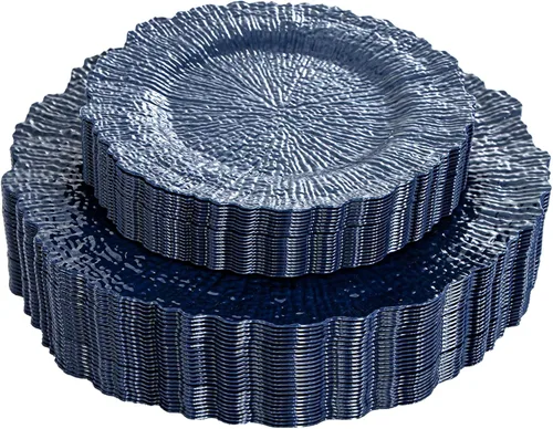 DaYammi 60 platos de plástico azul – Platos azul oscuro desechables – Platos de plástico resistentes para fiestas, incluyendo 30 platos llanos, 30