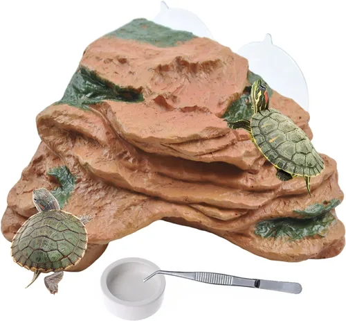 Miniatura 10 de PINVNBY Plataforma de descanso para tortugas, muelle de tortuga, resina, descanso, roca, reptil, hábitat, escalada, adorno flotante para decoración