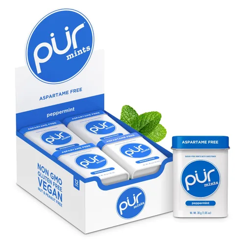 Miniatura 23 de PUR Mentas Mentas para aliento fresco sin aspartame Elaboradas con xilitol Sin azúcar, veganas, sin gluten Sabor natural a menta piperita