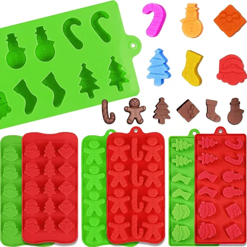 Juego de 6 moldes de silicona de Navidad para chocolate y caramelos, Papá Noel, muñeco de nieve, árbol de Navidad, regalos de árbol de Navidad,