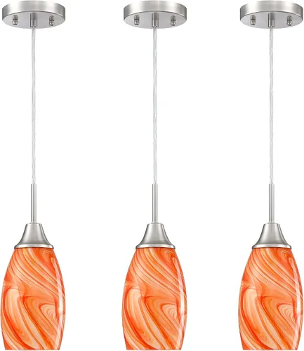 Miniatura 13 de Viinew Mini Lámpara Colgante de Vidrio, 1-Luz de Vidrio Artístico Ovalado Blanco Soplado a Mano Lámpara Colgante Suspendida para Isla de Cocina