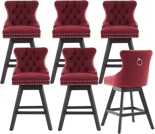 Miniatura 36 de cinkehome Juego de 2 taburetes de bar giratorios de altura de mostrador, taburetes de bar tapizados de terciopelo con respaldo, sillas de bar