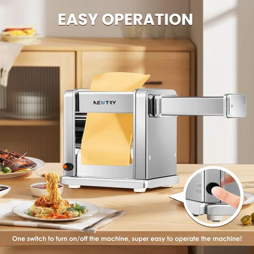 Miniatura 6 de NEWTRY Máquina eléctrica para hacer pasta familiar, máquina para hacer fideos, rodillo de masa, cortador de prensa con 3 accesorios de cuchilla