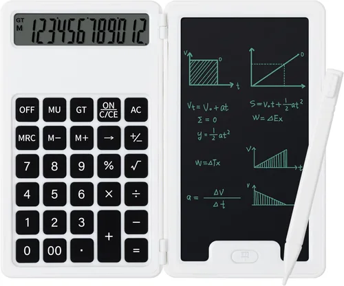 Miniatura 11 de Calculadora básica portátil de escritorio, mini calculadoras pequeñas con bloc de notas de escritura y lápiz capacitivo, más ligera y portátil, Negro