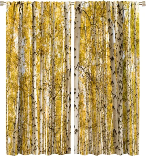 Miniatura 68 de Cortina opaca de bosque de verano, diseño de ramas de bosque, con bolsillo para barra, cortinas farbic con bolsillo para barra, comedor, cafetería
