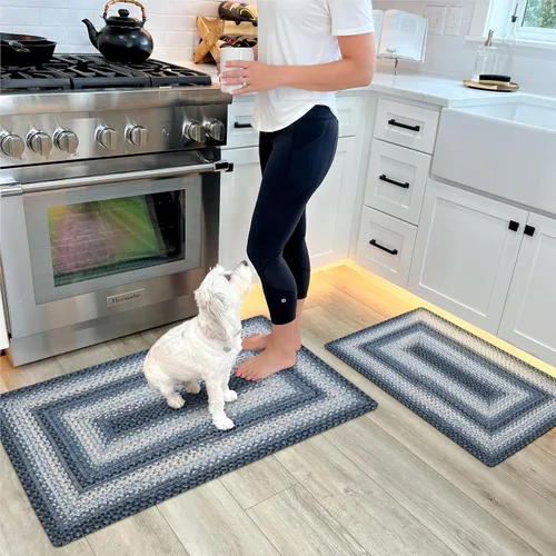 Miniatura 147 de Alfombra ovalada trenzada gris humo de 20 x 30 pulgadas, lavable para interiores y exteriores, decoración campestre para cocinas y entradas