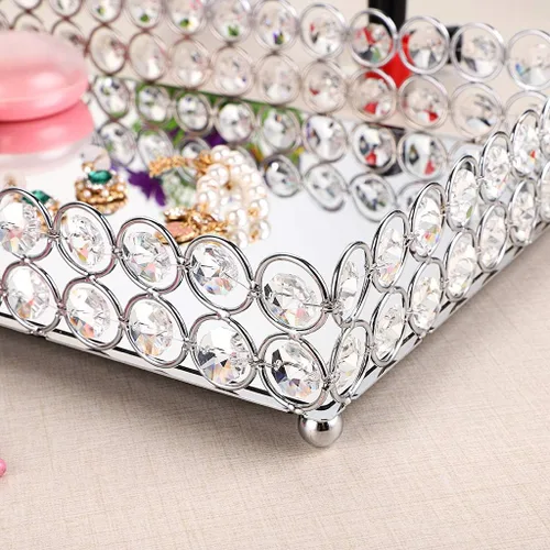 Miniatura 3 de Hipiwe Bandeja organizadora de joyas decorativa con espejo para perfumes, baratijas, exhibidor de maquillaje, tocador y decoración del hogar Plata