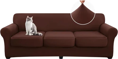 Miniatura 12 de hyha Fundas de sofá de 4 piezas para sofá de 3 cojines, fundas de sofá suaves y lavables, fundas de sofá elásticas para perros, protector de muebles
