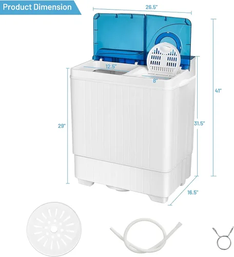 Miniatura 4 de Giantex Lavadora semiautomática, lavadora de doble tina con secadora de centrifugado, capacidad de 26 libras, bomba de drenaje integrada, lavadora