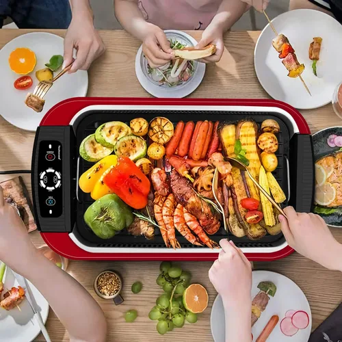 Miniatura 5 de Parrilla eléctrica para interiores sin humo, Techwood de 1500 W, con tapa de vidrio templado, parrilla de barbacoa coreana portátil antiadherente