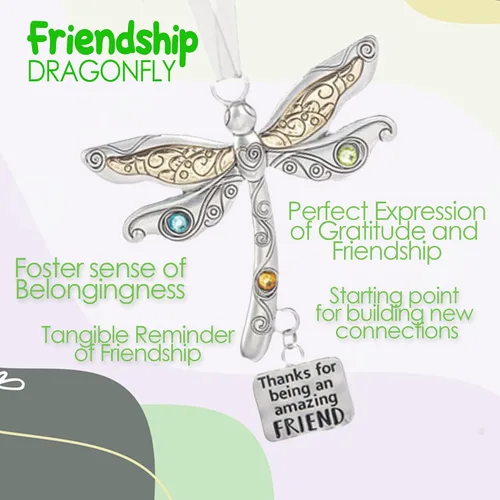 Adorno de amigo con texto en inglés "Thank for Being an Amazing Friend" con diseño de libélula, adornos pensados, regalo de amistad, decoración del
