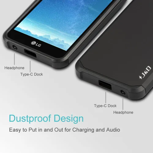 Miniatura 6 de J&D Funda híbrida resistente a prueba de golpes de doble capa para LG K20 V/K20 Plus/Harmony/K10 2017/V5/Grace, cubierta protectora resistente, negro
