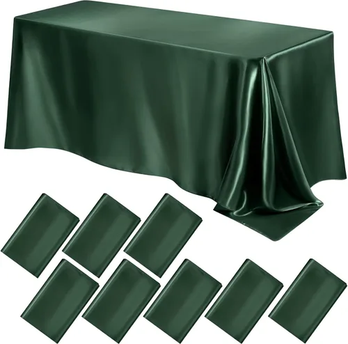 Miniatura 9 de Lounsweer - 8 manteles de satén para mesa, 102 x 58 pulgadas, mantel rectangular de seda suave para mesa, ideal para fiestas rectangulares, cenas
