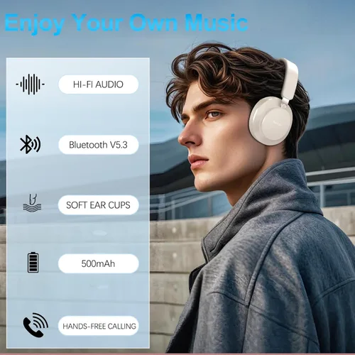 Miniatura 7 de Auriculares con Cancelación de Ruido Inalámbricos Bluetooth, Auriculares Bluetooth Sobre la Oreja con Micrófono, Auriculares Inalámbricos