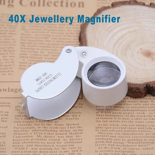 Miniatura 2 de Lupa de bolsillo para joyería, recargable con 6 LED y 3 luces UV, lupa de metal pequeña de 0.98 pulgadas, lente óptica plegable e iluminada