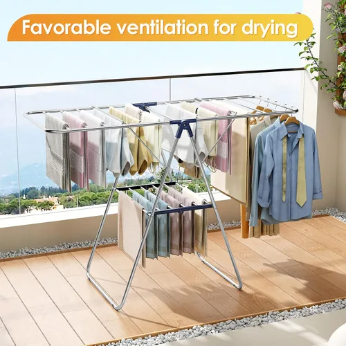 Miniatura 7 de KINGBOARD Tendedero de secado de ropa, con altura ajustable, ala de gaviota plegable para un fácil almacenamiento, sin montaje, uso en interiores