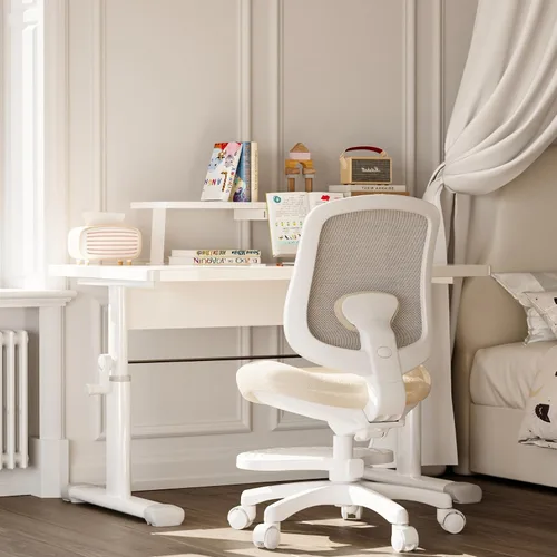 Silla de escritorio, silla de estudio ergonómica para niños con soporte lumbar y reposapiés, altura ajustable, silla de oficina pequeña de malla con