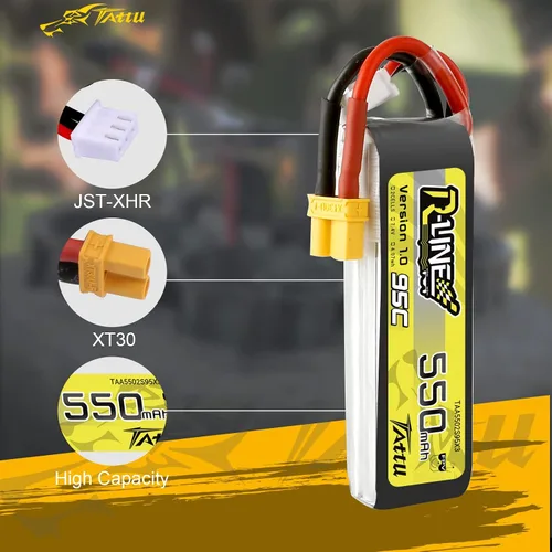 Miniatura 4 de TATTU R-Line 550mAh 7.4V 95C 2S Lipo Batería con XT30 Plug para FPV Racing Quadcopter